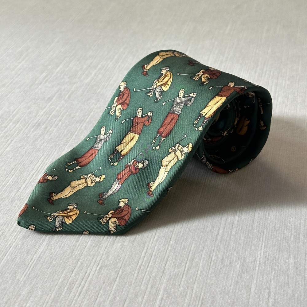 Brooks Brothers Makers Silk Traditional Wide Men's Tie W:3.5" By L:58 1/2" Golf
